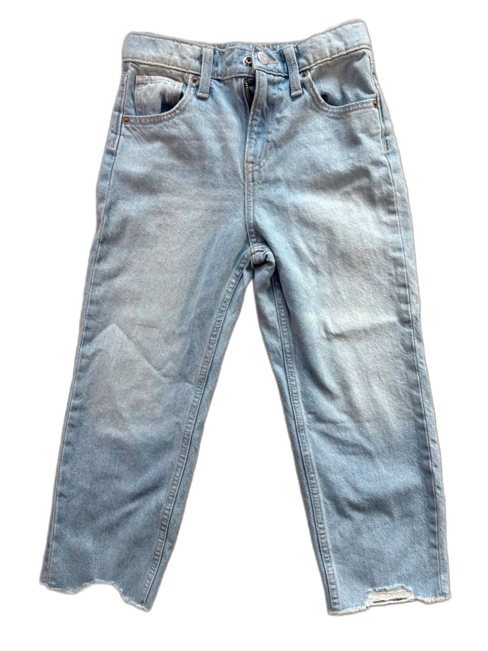Old Navy Girls Size 7 Slouchy Straight Jeans Light Wash Distressed High Rise